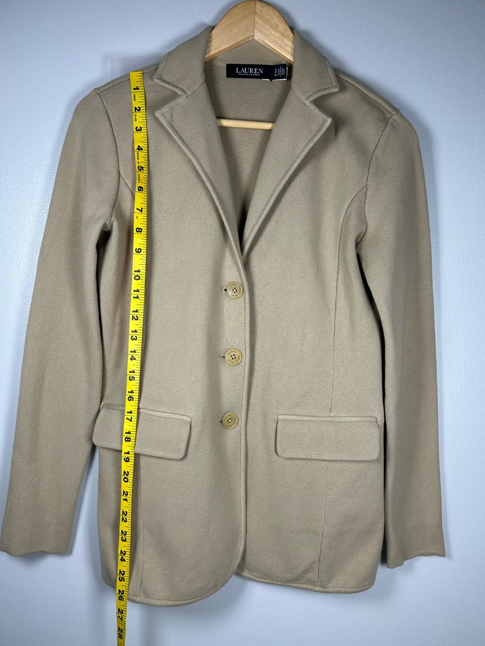 Lauren Ralph Lauren Tan Cotton Blend Sweater Knit Blazer Jacket - Picture 13 of 14